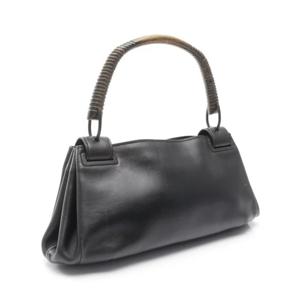 Gucci Wood Black Handbag Leather Handle Calfskin